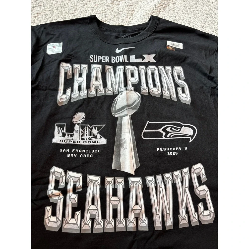 Nike Seattle Seahawks Super Bowl LX Champions Men Black T-Shirt XXL NFL Trophy